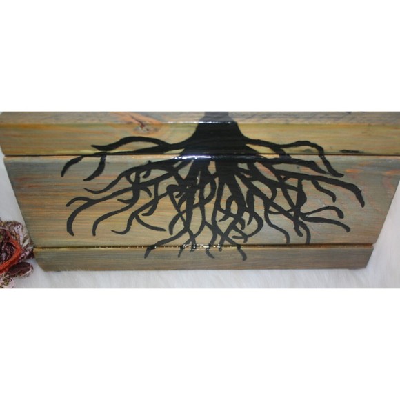 Tree Of Life Wooden Memory Box Handmade Rhinestone Embellished Stained GUC - Picture 3 of 10